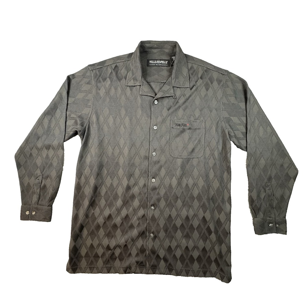 Pelle‎ Pelle Men's L (Fits 2XL) Black/Gray/Brown Diamond Knit Y2K Marc Buchanan